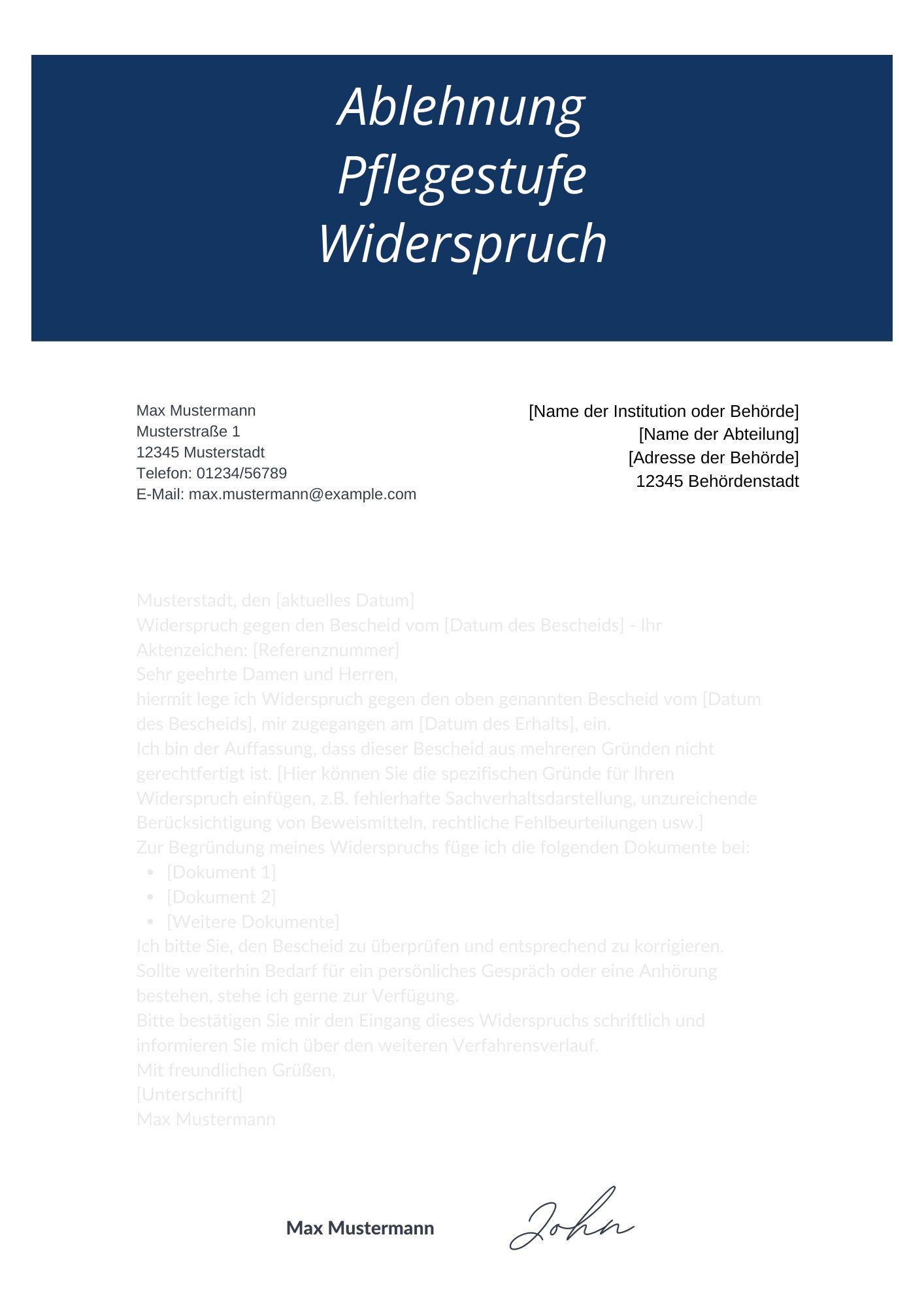 Ablehnung Pflegestufe Widerspruch
