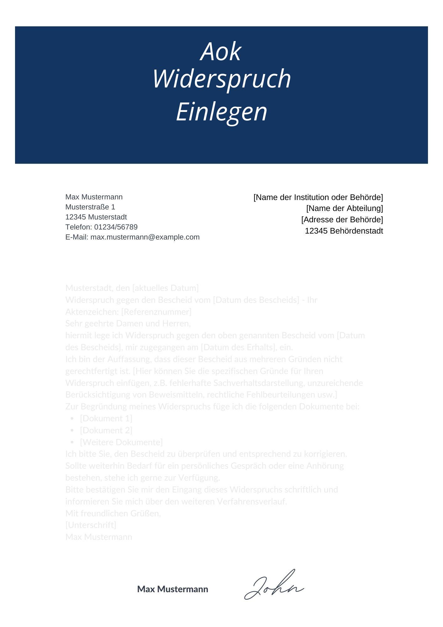 Aok Widerspruch Einlegen