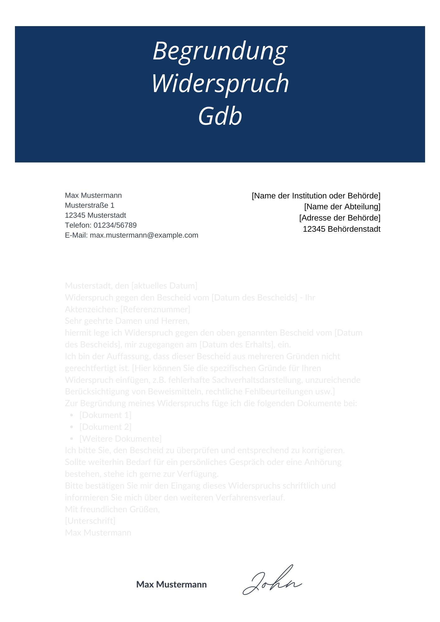 Begründung Widerspruch Gdb