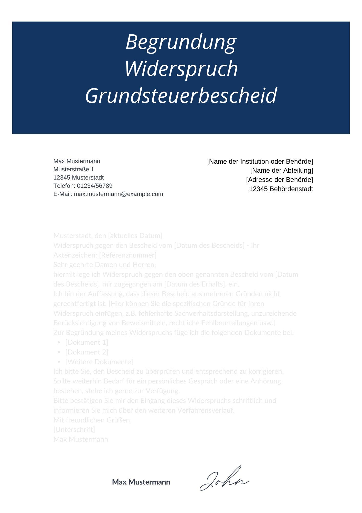 Begründung Widerspruch Grundsteuerbescheid