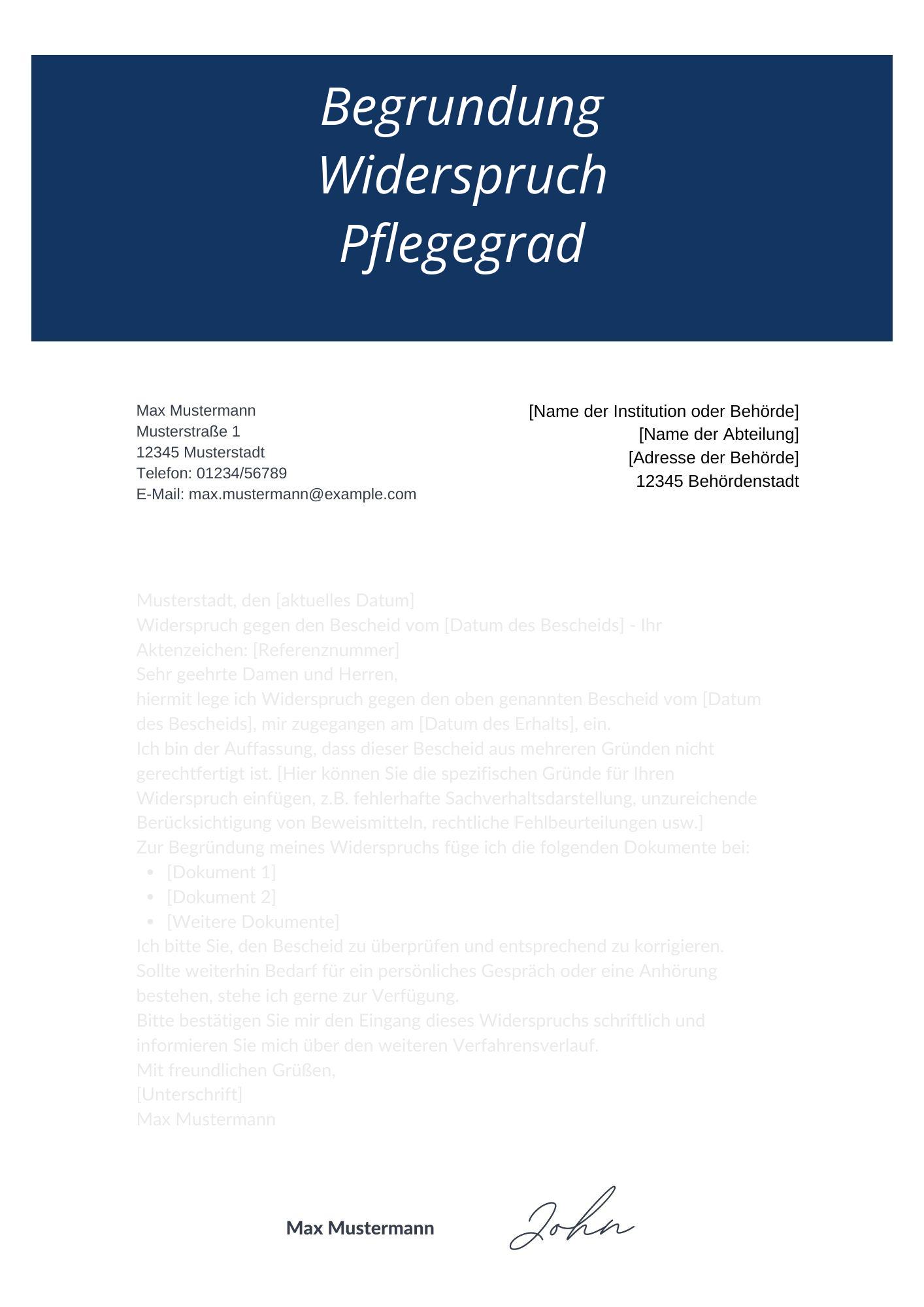 Begründung Widerspruch Pflegegrad