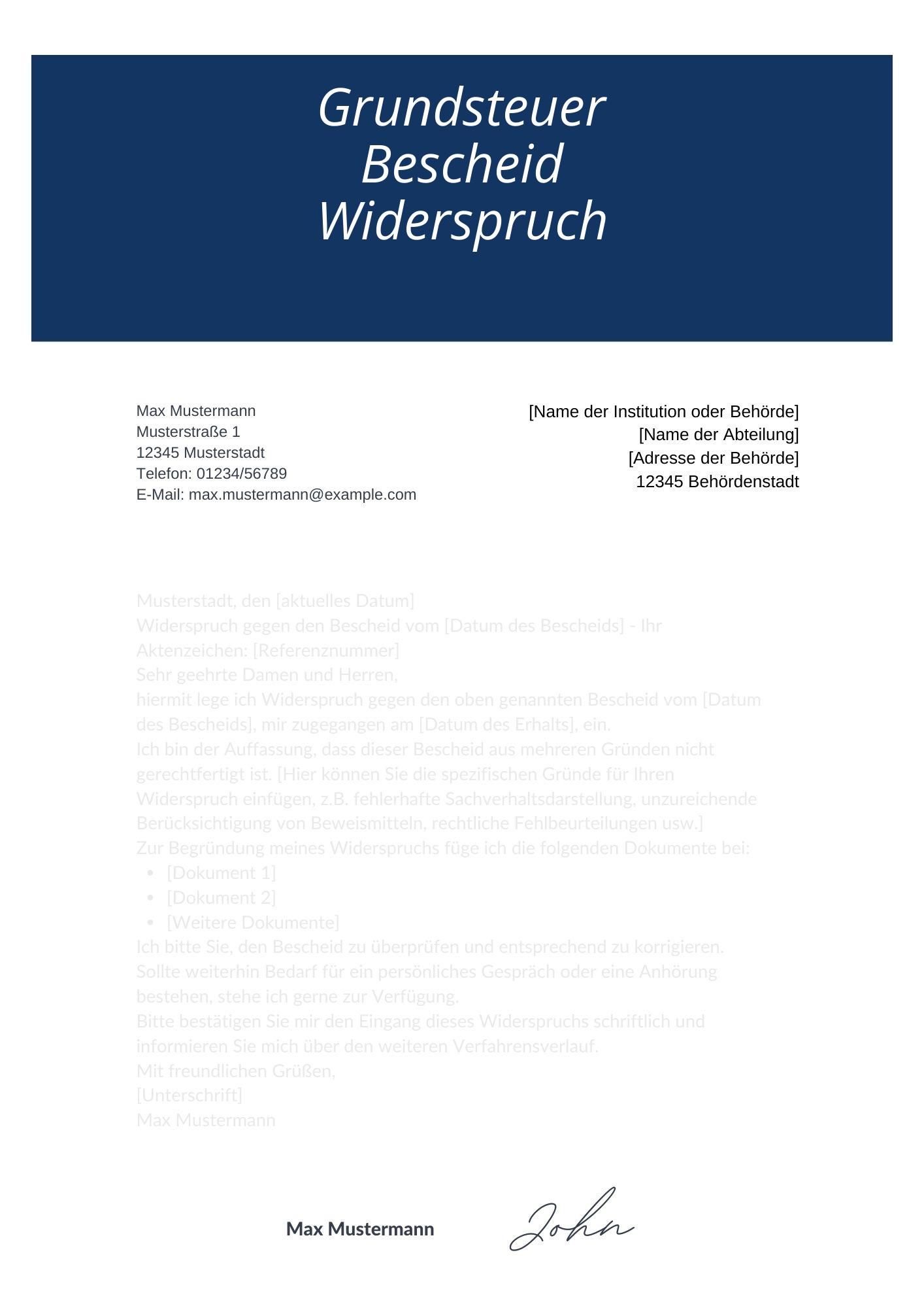 Grundsteuer Bescheid Widerspruch