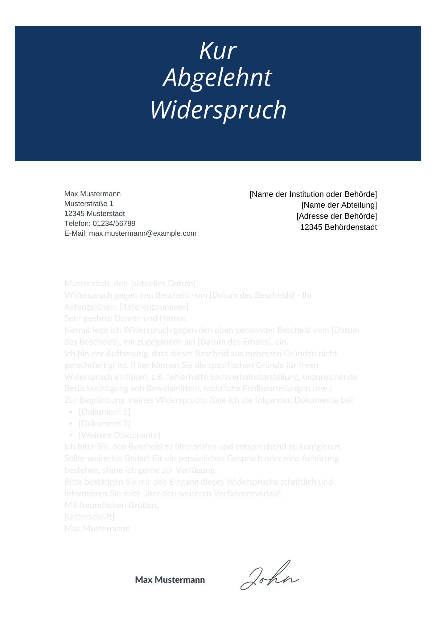 Kur Abgelehnt Widerspruch