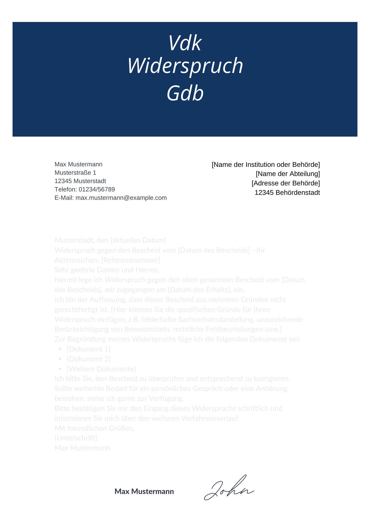Vdk Widerspruch Gdb