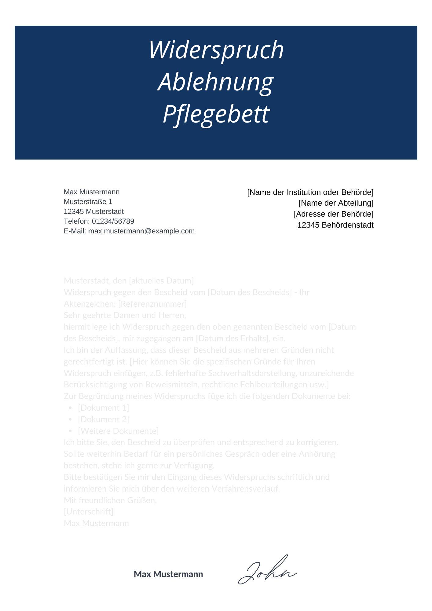 Widerspruch Ablehnung Pflegebett