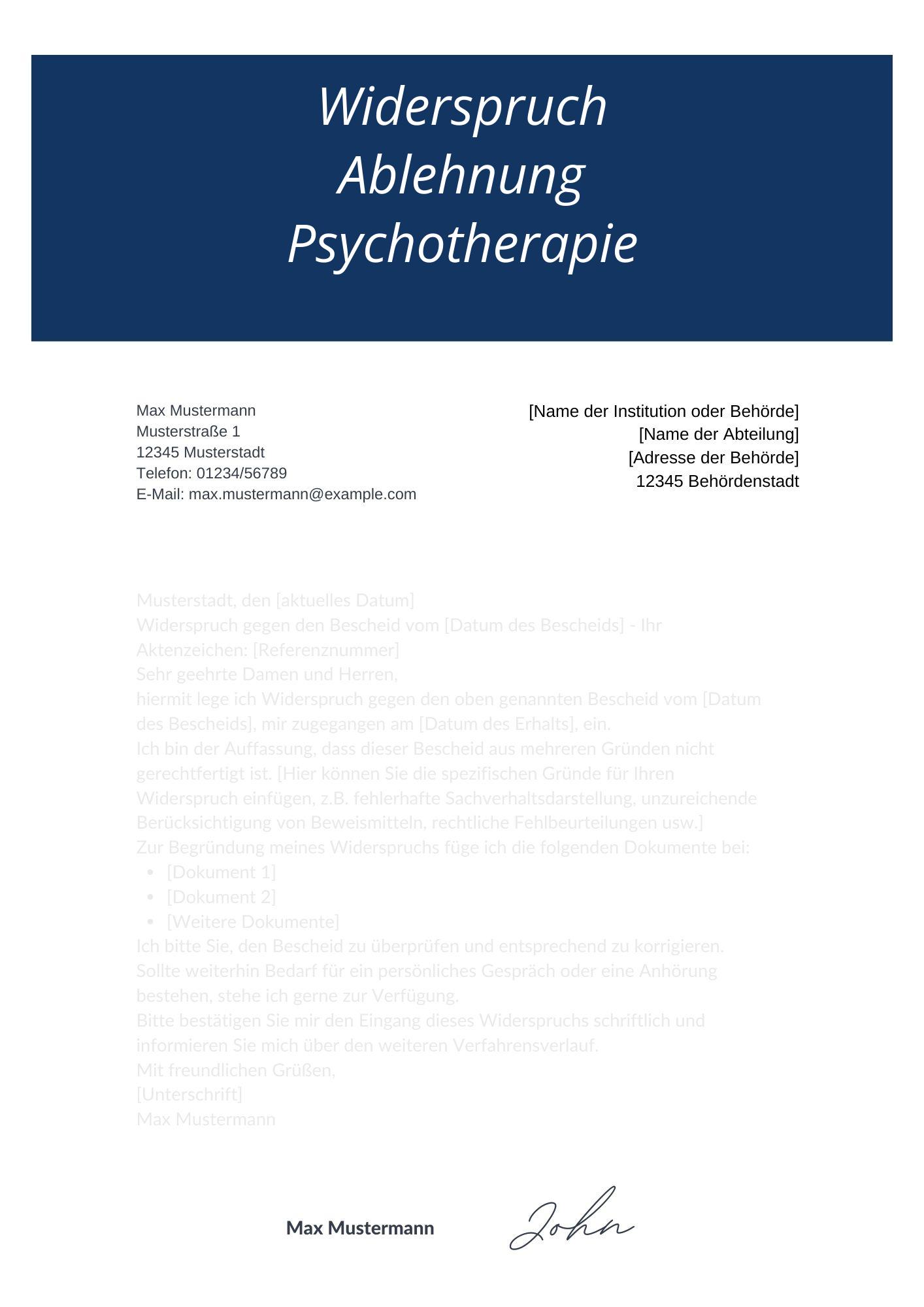 Widerspruch Ablehnung Psychotherapie