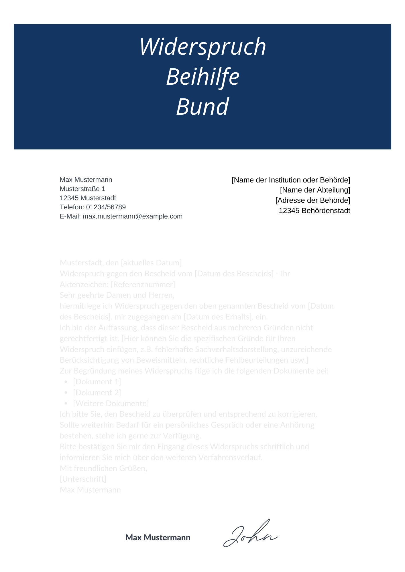 Widerspruch Beihilfe Bund