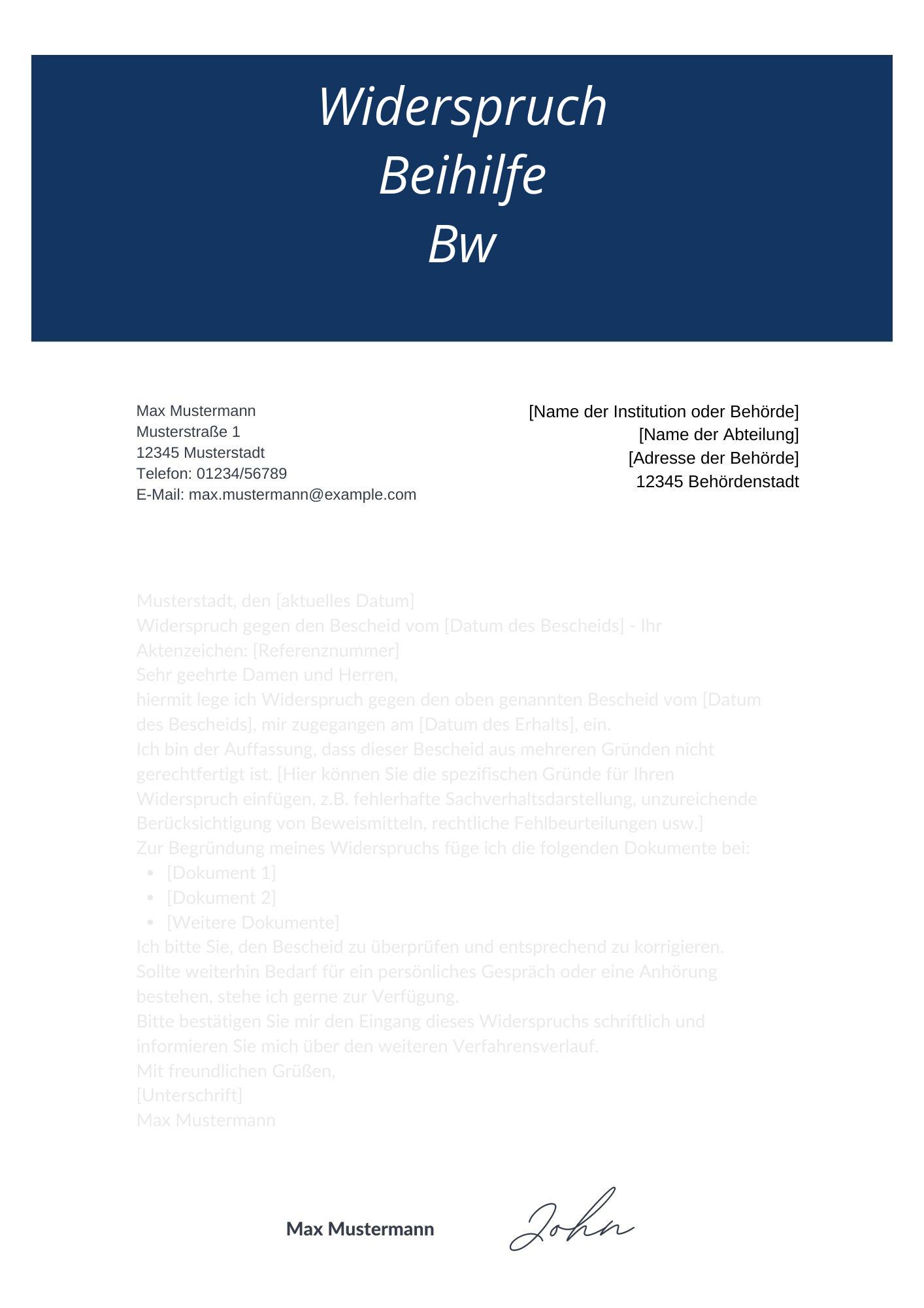 Widerspruch Beihilfe Bw