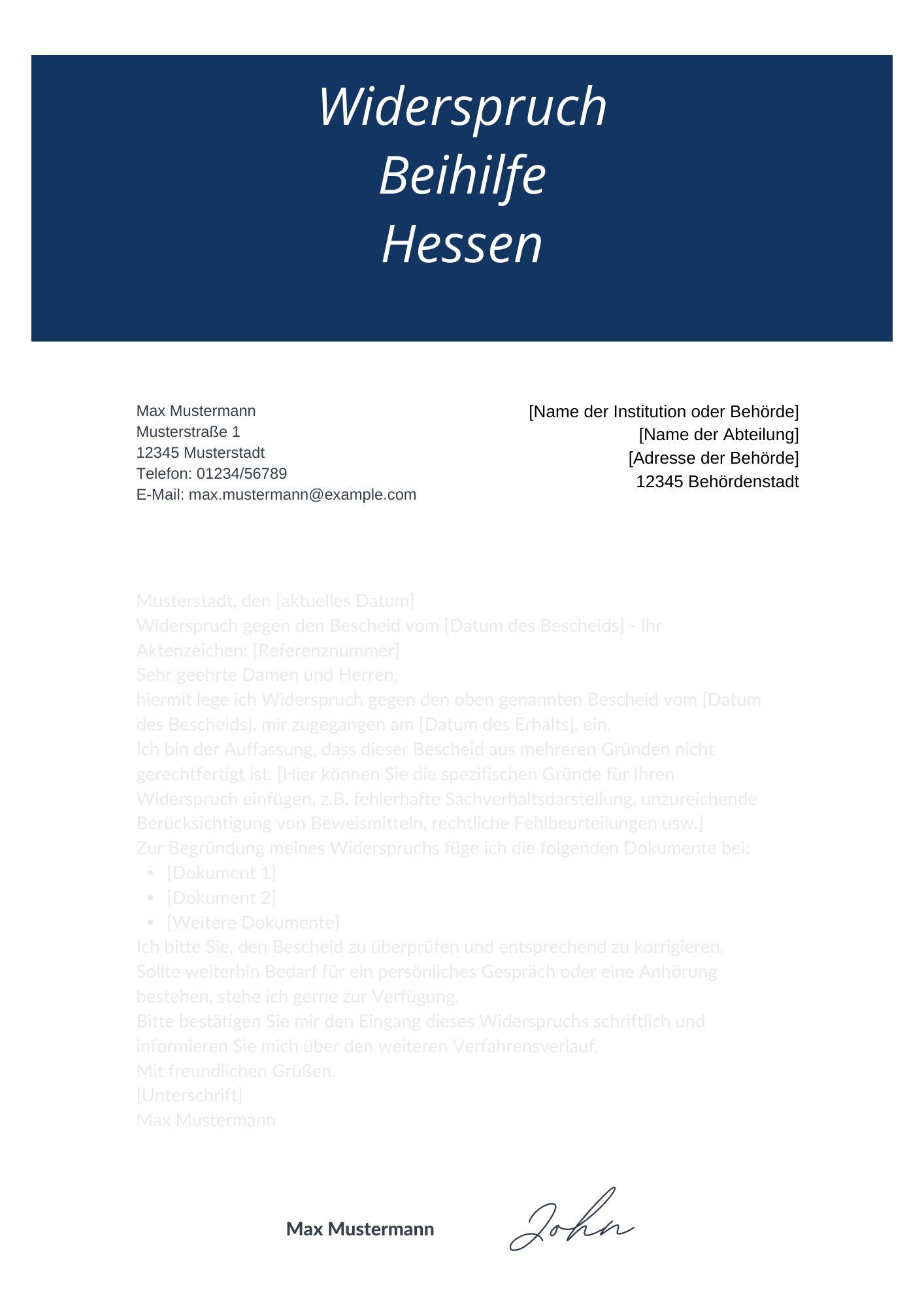 Widerspruch Beihilfe Hessen