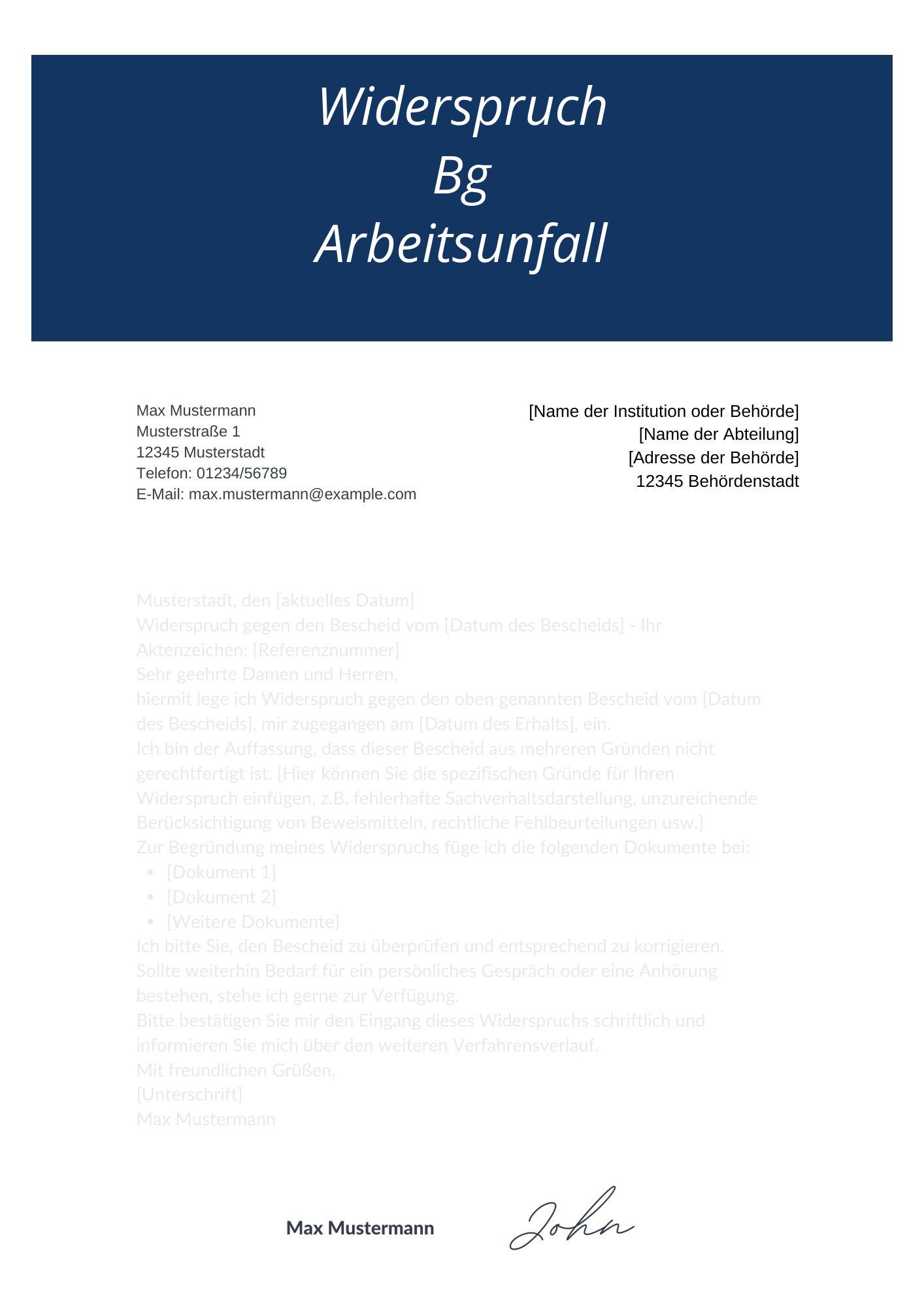 Widerspruch Bg Arbeitsunfall