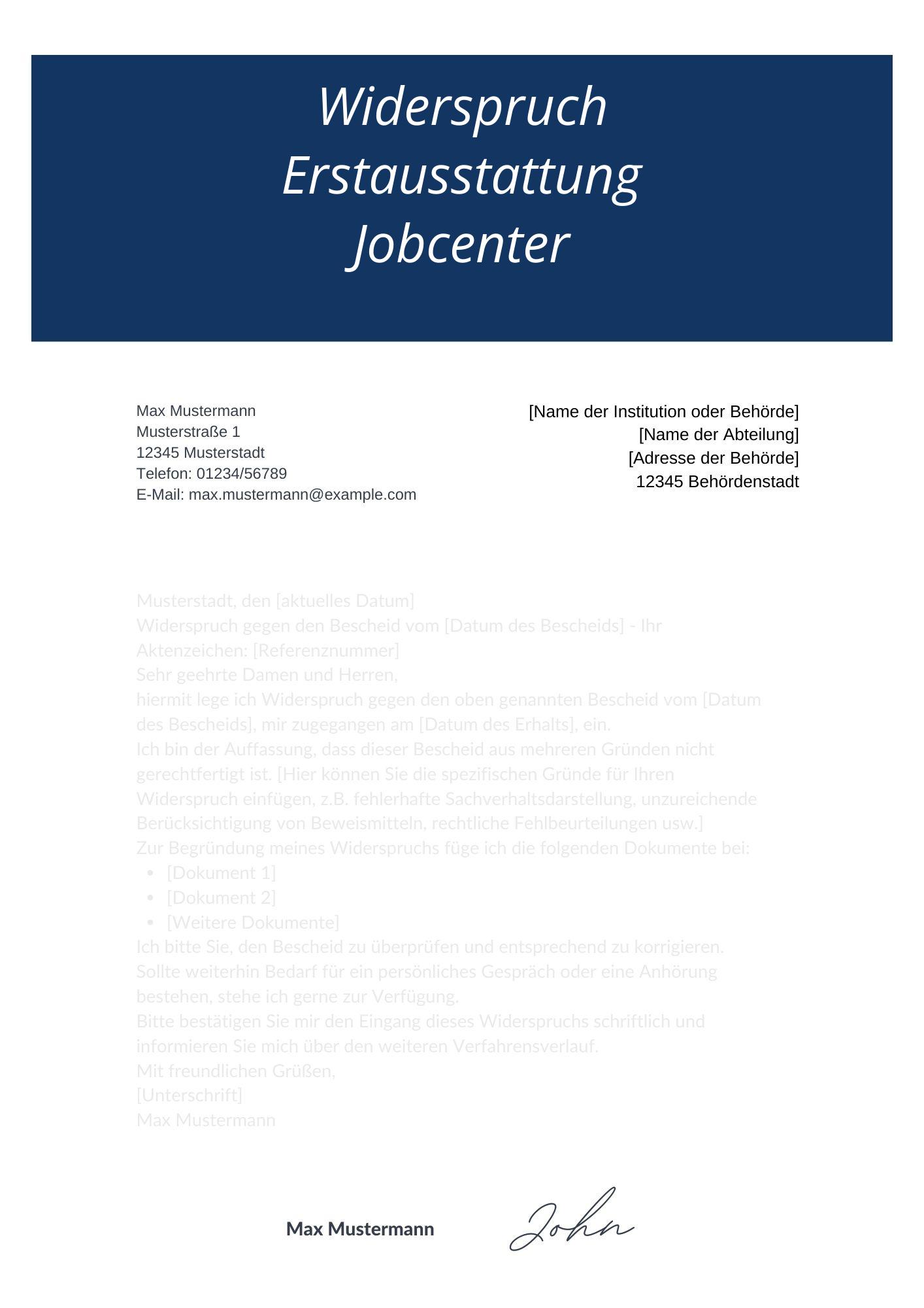 Widerspruch Erstausstattung Jobcenter