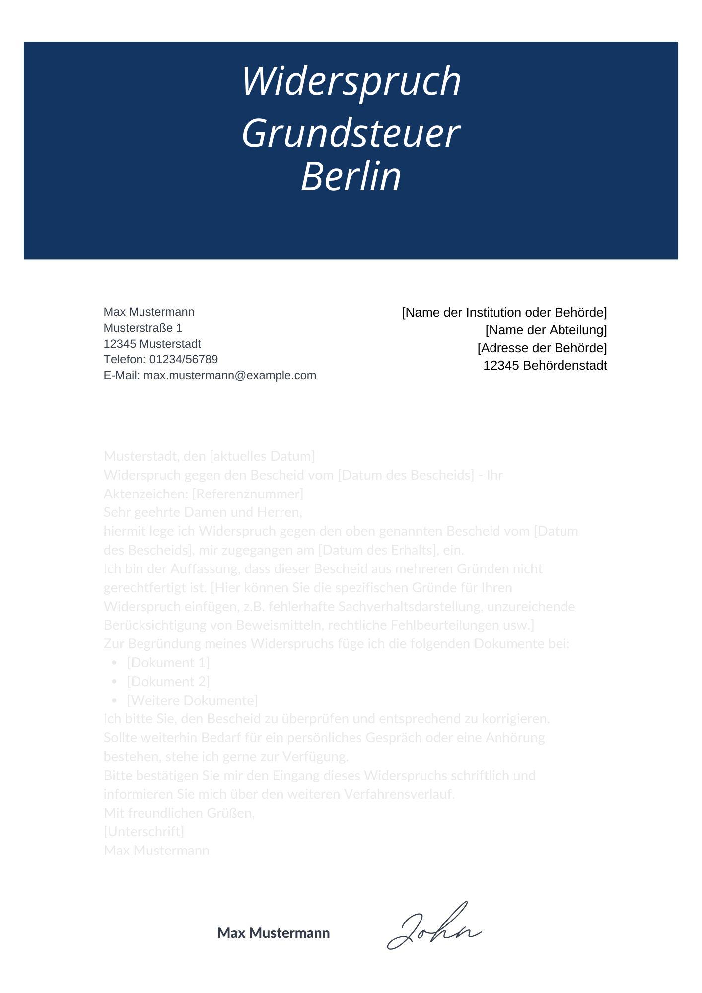 Widerspruch Grundsteuer Berlin