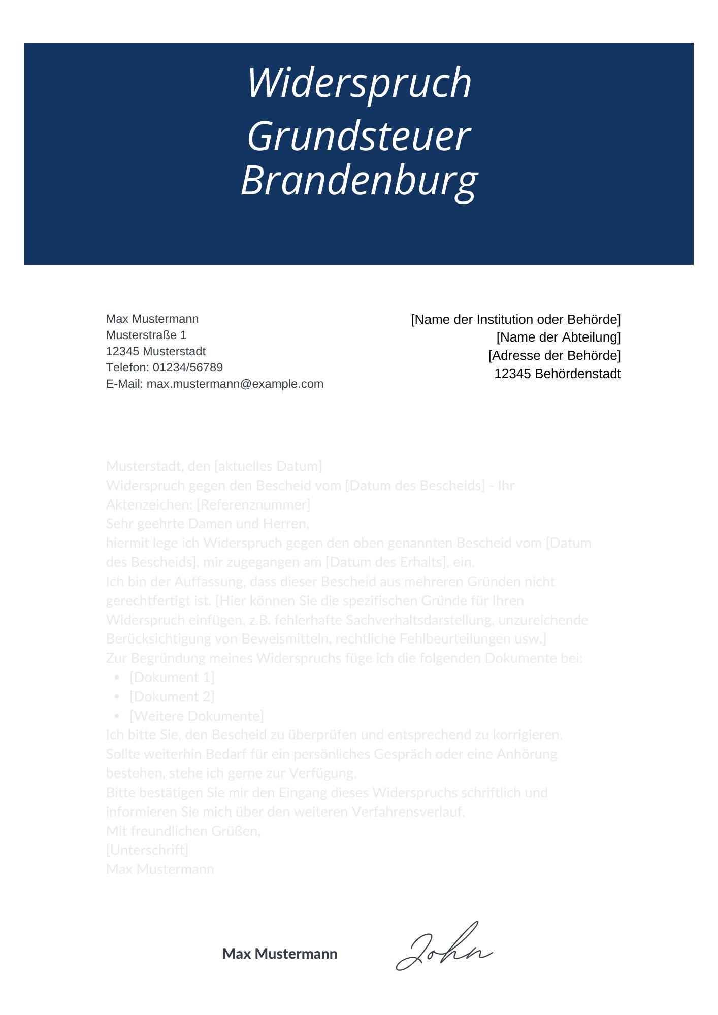 Widerspruch Grundsteuer Brandenburg
