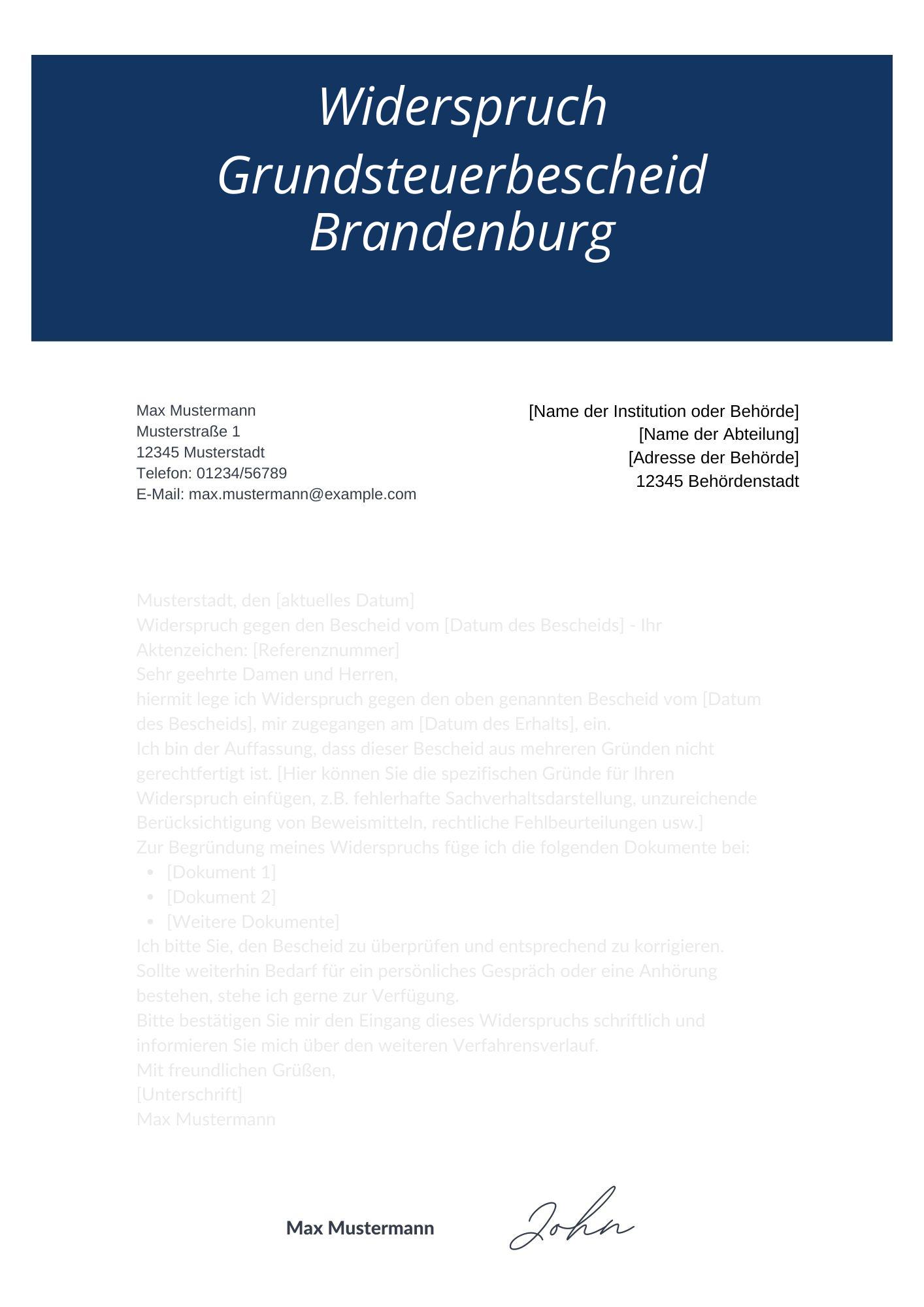 Widerspruch Grundsteuerbescheid Brandenburg