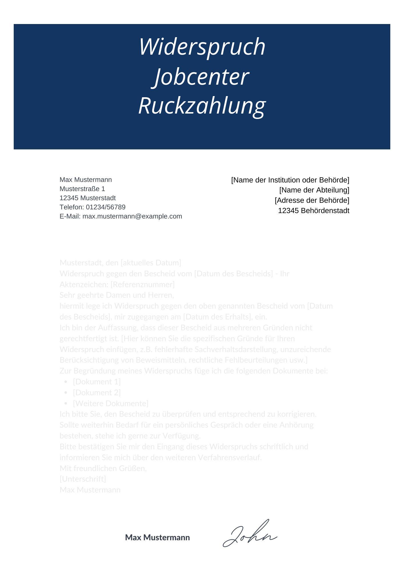 Widerspruch Jobcenter Rückzahlung