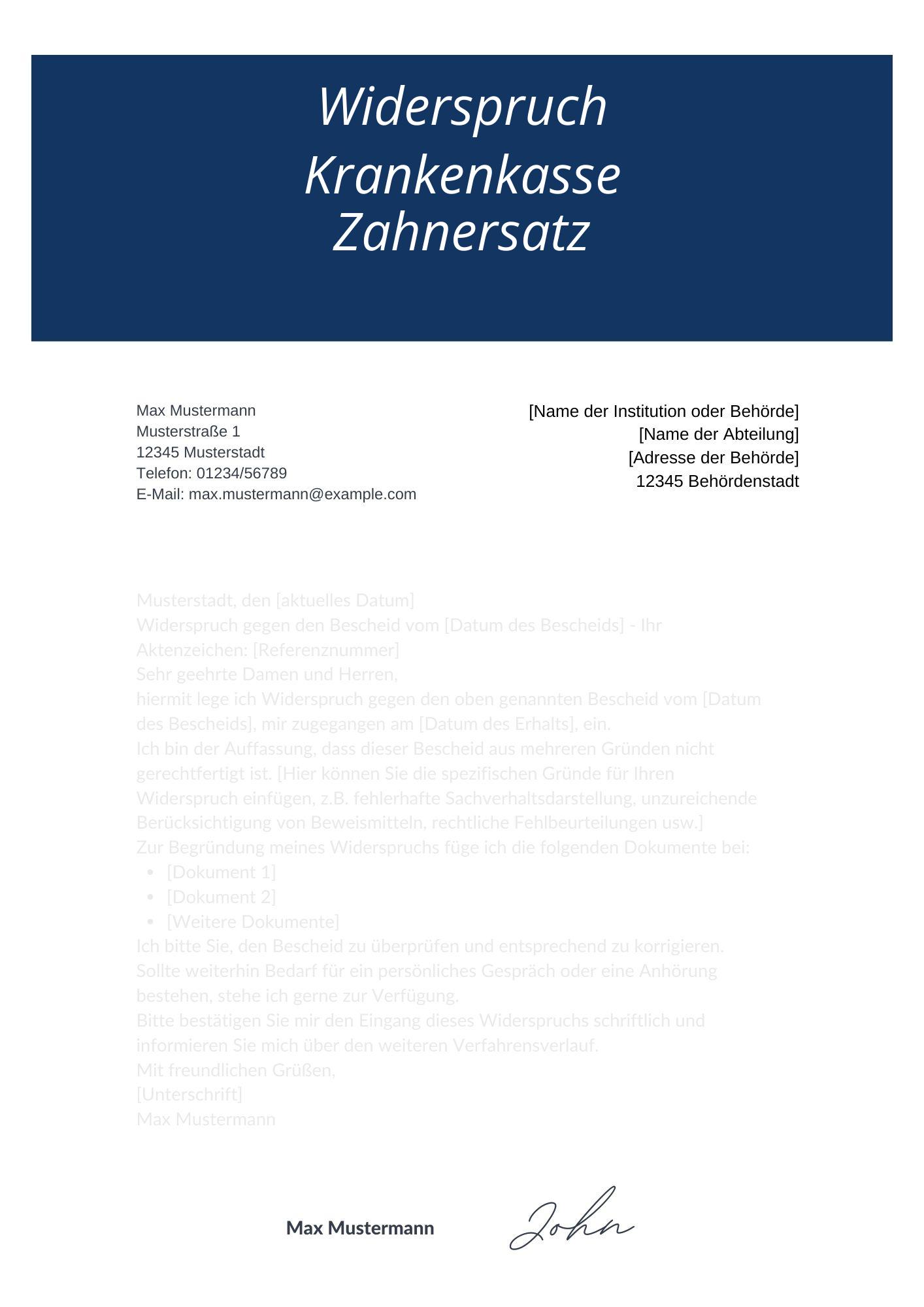 Widerspruch Krankenkasse Zahnersatz