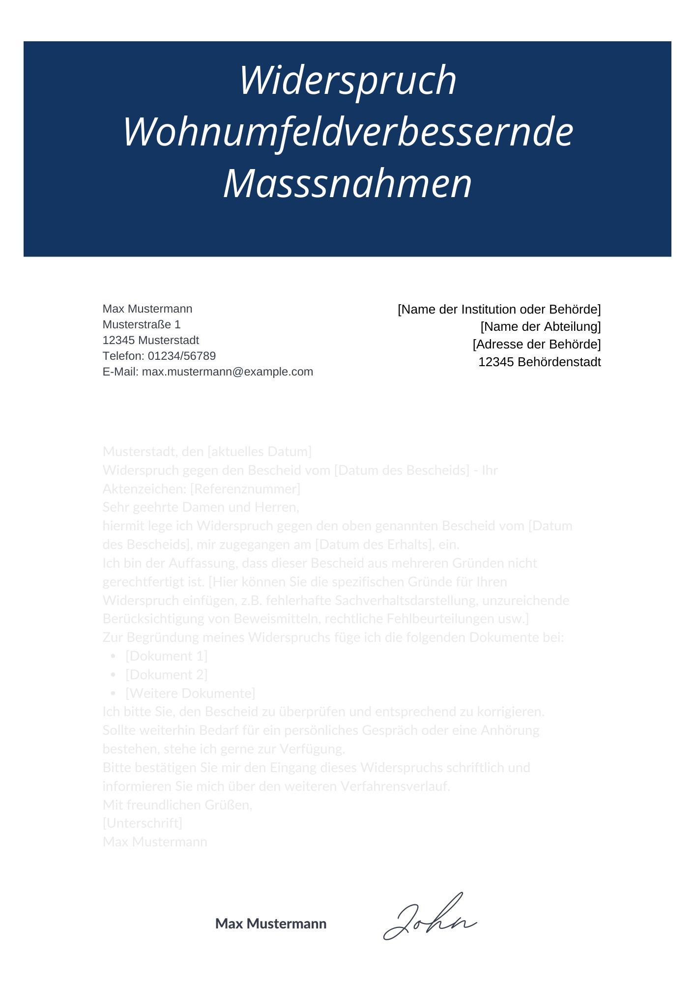 Widerspruch Wohnumfeldverbessernde Maßnahmen